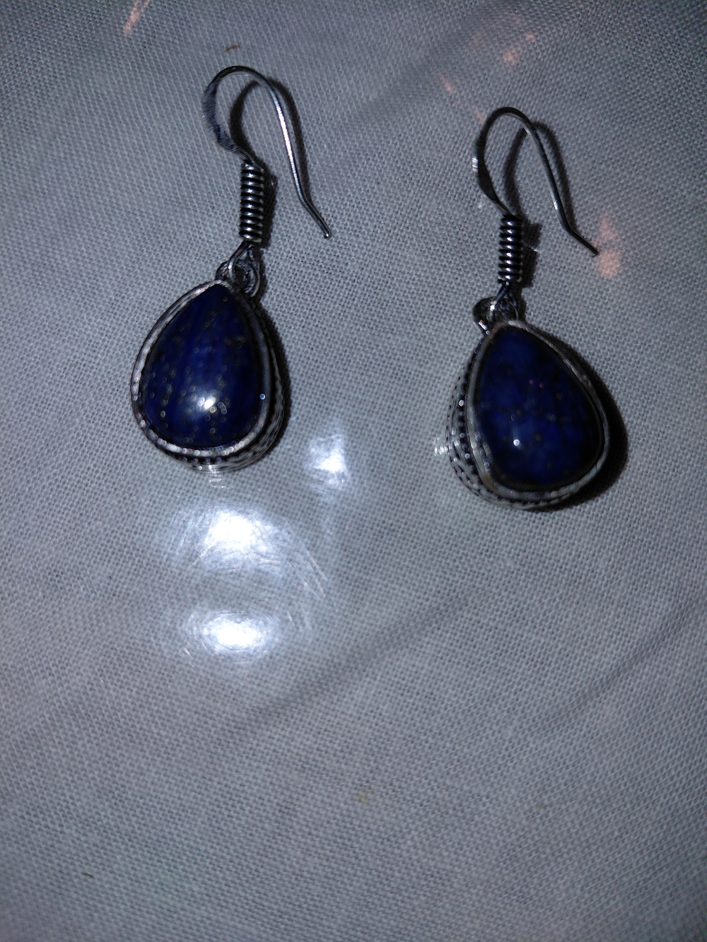 Blue Teardrop Stone Dangle Earrings - Unbranded